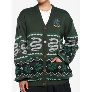 Harry Potter Slytherin Fair Isle Cardigan Embroidered Emblem Wizarding World 3X